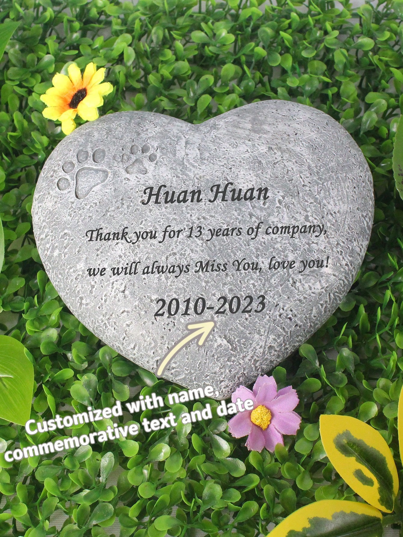 jinhuoba 1pc Heart-Shaped Garden Memorial Stone, Personalized Resin Pet Gravestone With Various Patterns, Customizable With Name & Date, Indoor/Outdoor Dog/Cat Tombstone