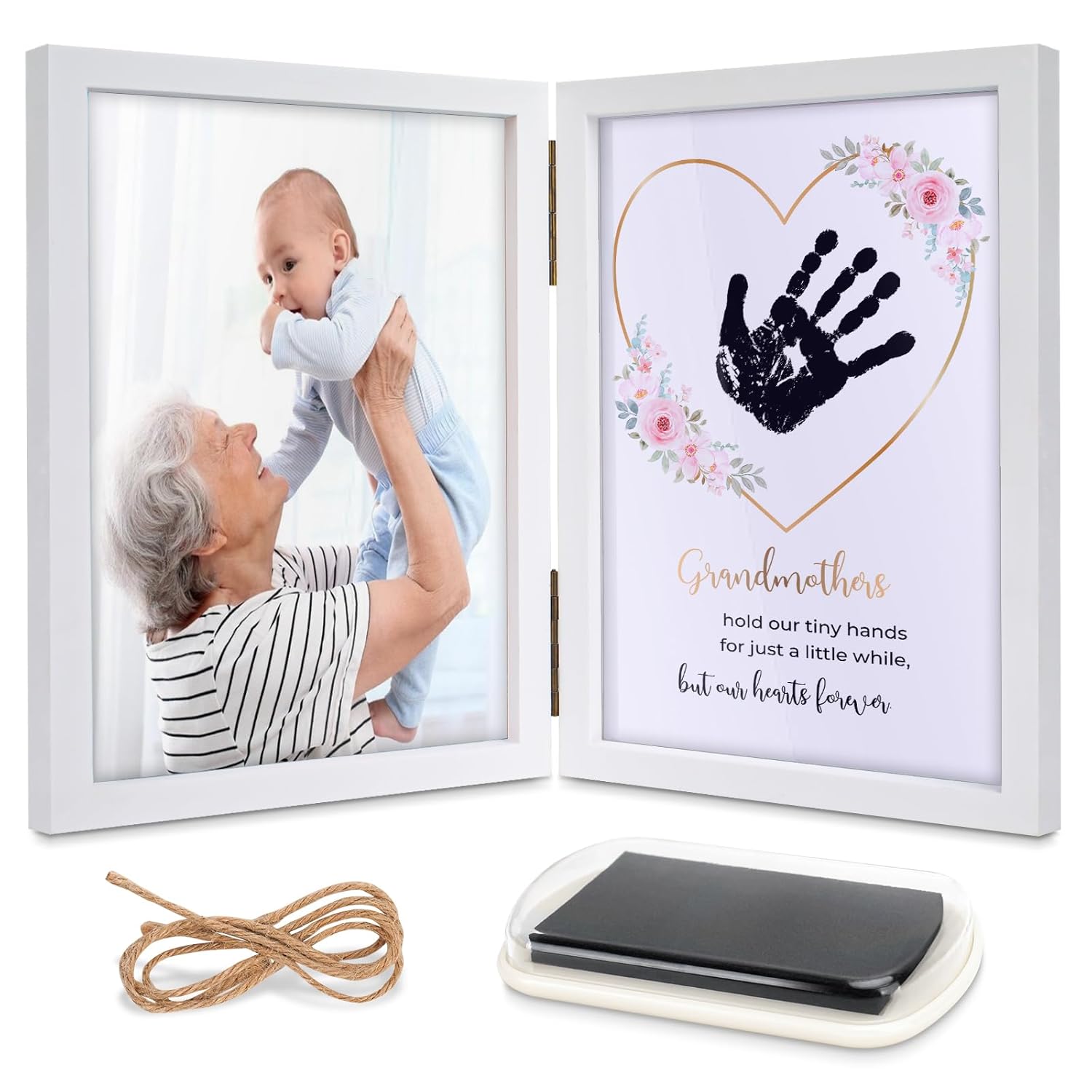 Family Handprint Kit, DIY Craft Keepsake Wooden Frame, Grandma Christmas Gifts, Baby Hand and Footprint Kit, Unique Gifts for Grandmother Mother's Day Birthday Christmas, Family Keepsake Frame Grandma Photo Frame