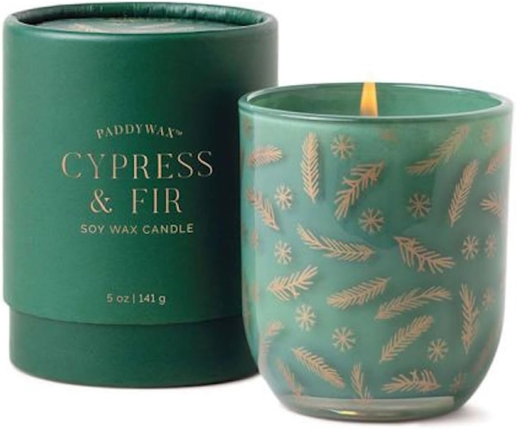 Paddywax Holiday Candles Cypress & Fir Collection Gift Boxed Artisan Scented Candle in Opaque Glass, 5-Ounce, Green