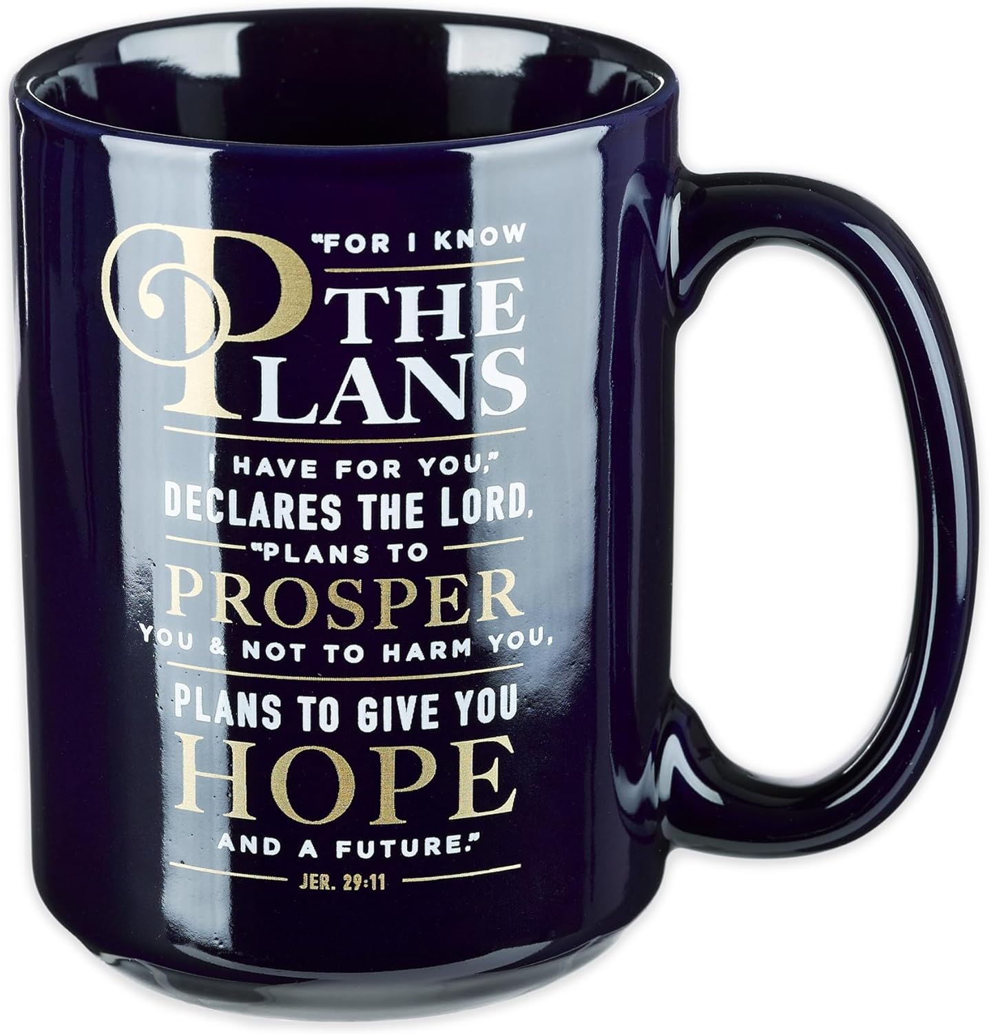 Christian Art Gifts Navy Blue Ceramic Coffee Mug – 14 oz. Microwave and Dishwasher-safe Inspirational Scripture Coffee and Tea Mug for Men & Women with Bible Verse: I Know the Plans – Jeremiah 29:11 The Plans