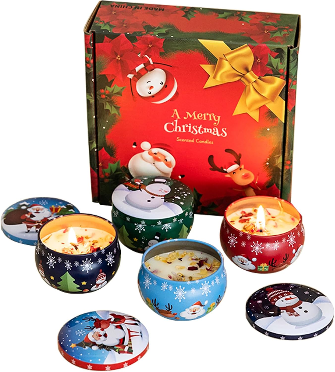 Christmas Candles, Valentine's Day Gift, 4 Pack Scented Candles Gifts Set, Relaxation Gifts for Women, Soy Candle with Dried Flower for Stress Relief, Meditation, Bath, Yoga (2.2OZ)
