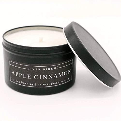 River Birch Candles Apple Cinnamon Scented Candle | Premium, All-Natural, Non-Toxic, Soy Candles | 8 oz. Matte Black Tin Travel Candle Apple Cinnamon 8 Ounce