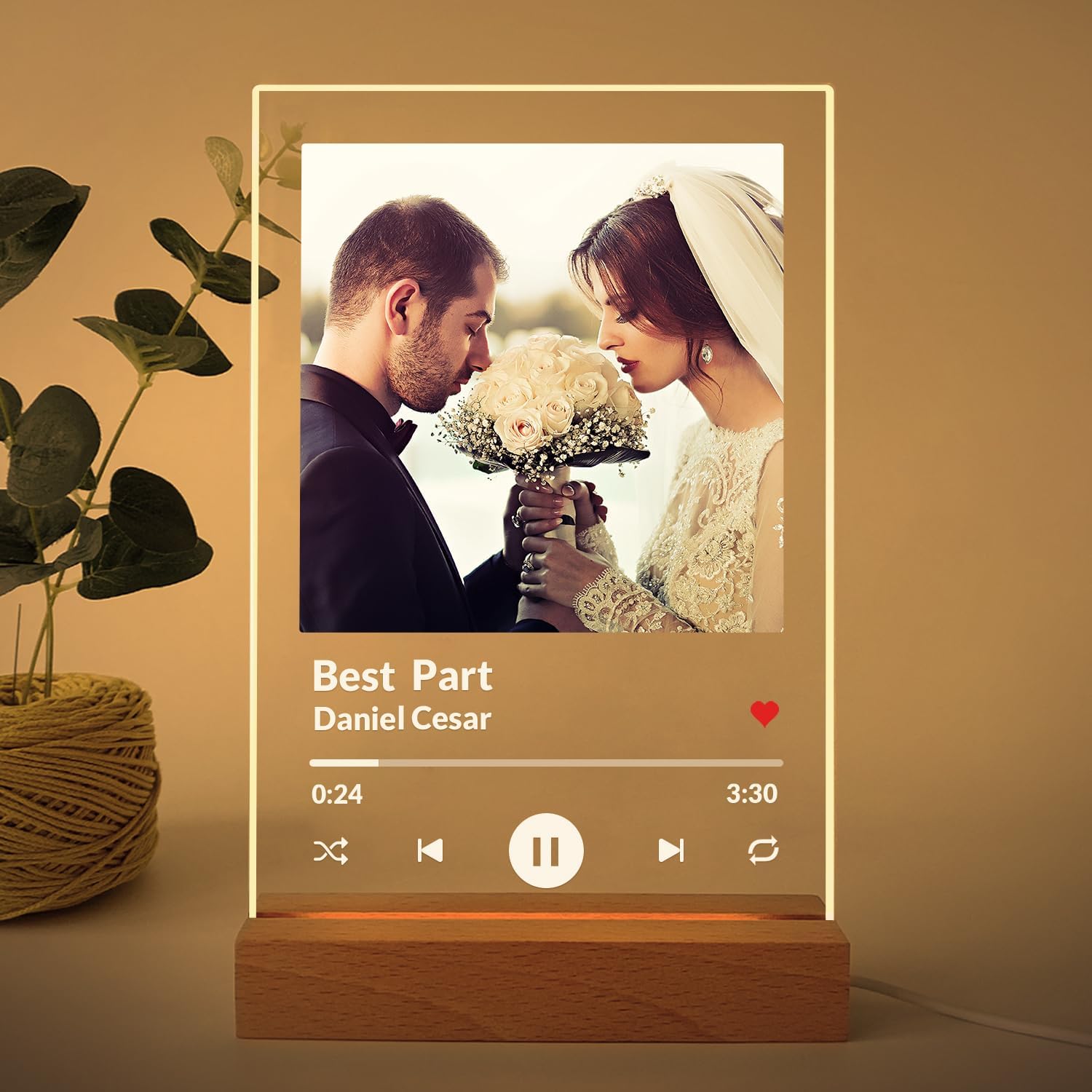 Custom Picture Song Plaque, Personalized Photo Frame Music Plaques Gifts for Boyfriend, Customized Glass Art Acrylic Album Cover Night Light Gift for Couple Women Girlfriend Mother's Day Plaque 01
