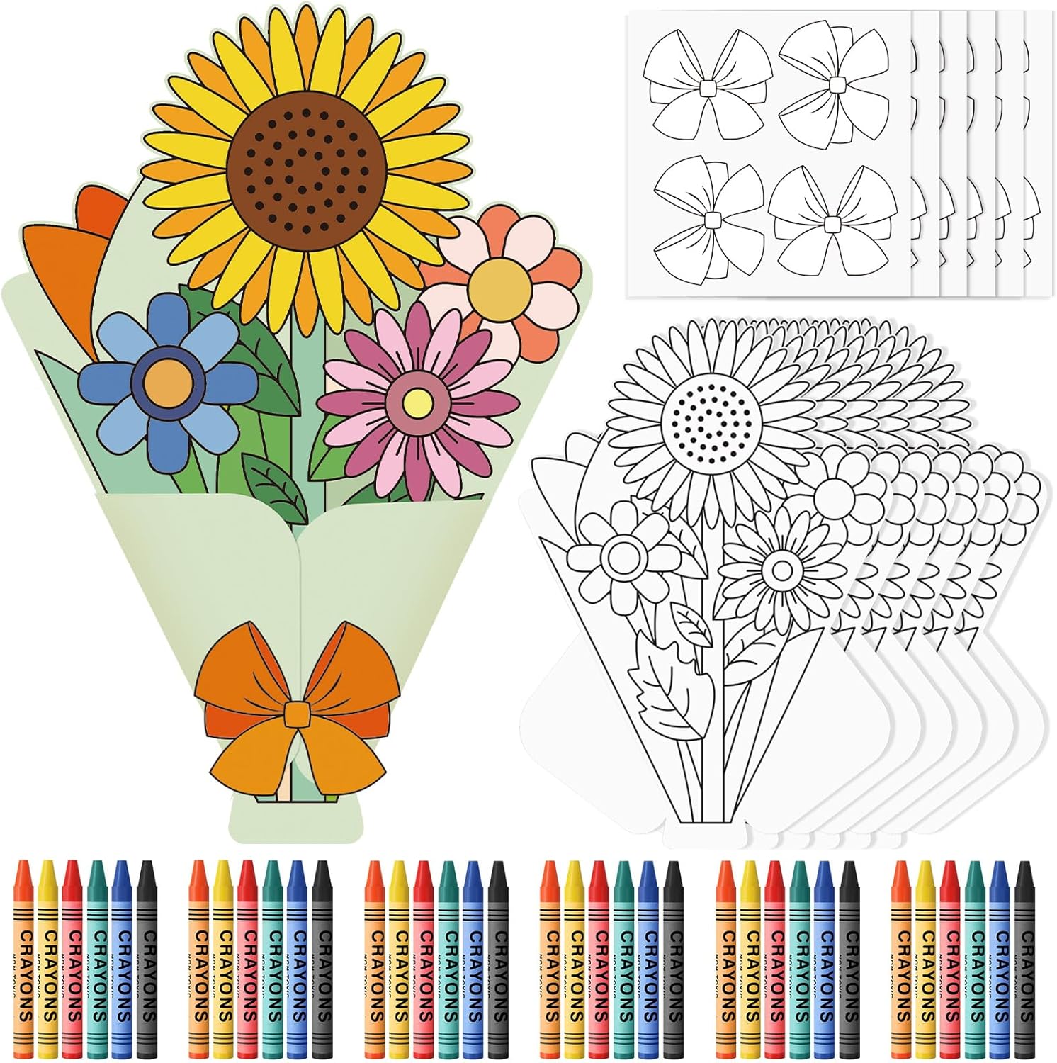 Capoda 36 Set Spring Flower Bouquet Craft Kit with 216 Pcs Crayon DIY Flower Paper Crafts Colorful Make Your Own Valentines Day Exchange Gift for Classroom Spring Holiday Home Activities