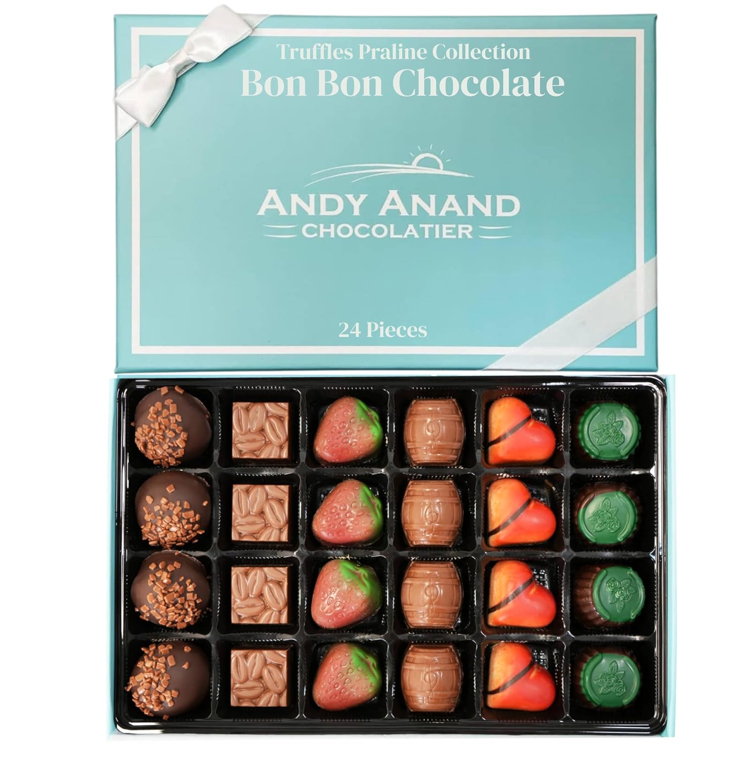 Andy Anand Chocolates 24 Piece Premium Bon Bon Chocolate Collection Assortment, Truffles Gift Box – Exotic flavors, Pistachio Cream, Mint, Tiramisu and More