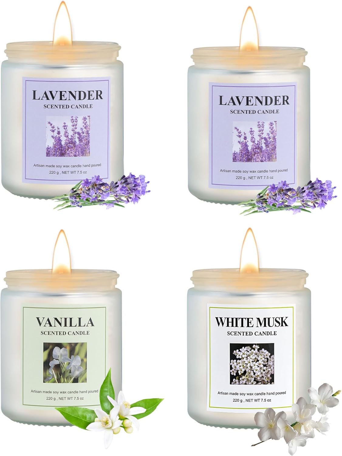 Aromatherapy Candles for Bedrooms Yoga Rooms Lounges Gardens Birthday Valentine and Anniversary, 30 oz 200 Hour Home Candle Set, Lavender Vanilla White Musk Scented Candle Set, Pack of 4