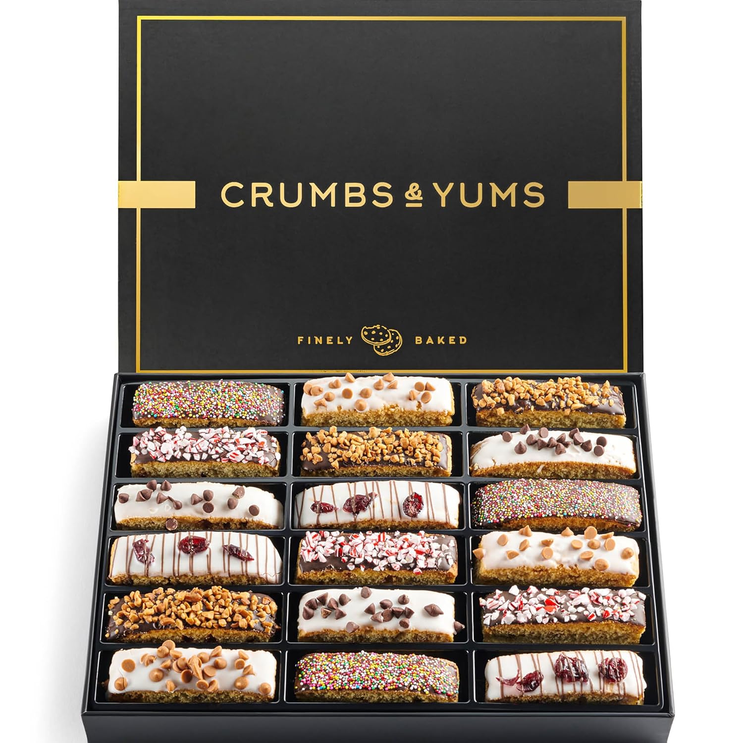 Cookies Gift Basket - 18 Gourmet Chocolate Covered Biscotti with Assorted Toppings - Assorted Food Gift Box for Christmas, Thanksgiving, Fathers Day, Mothers Day, Family, Sympathy, Men & Women.