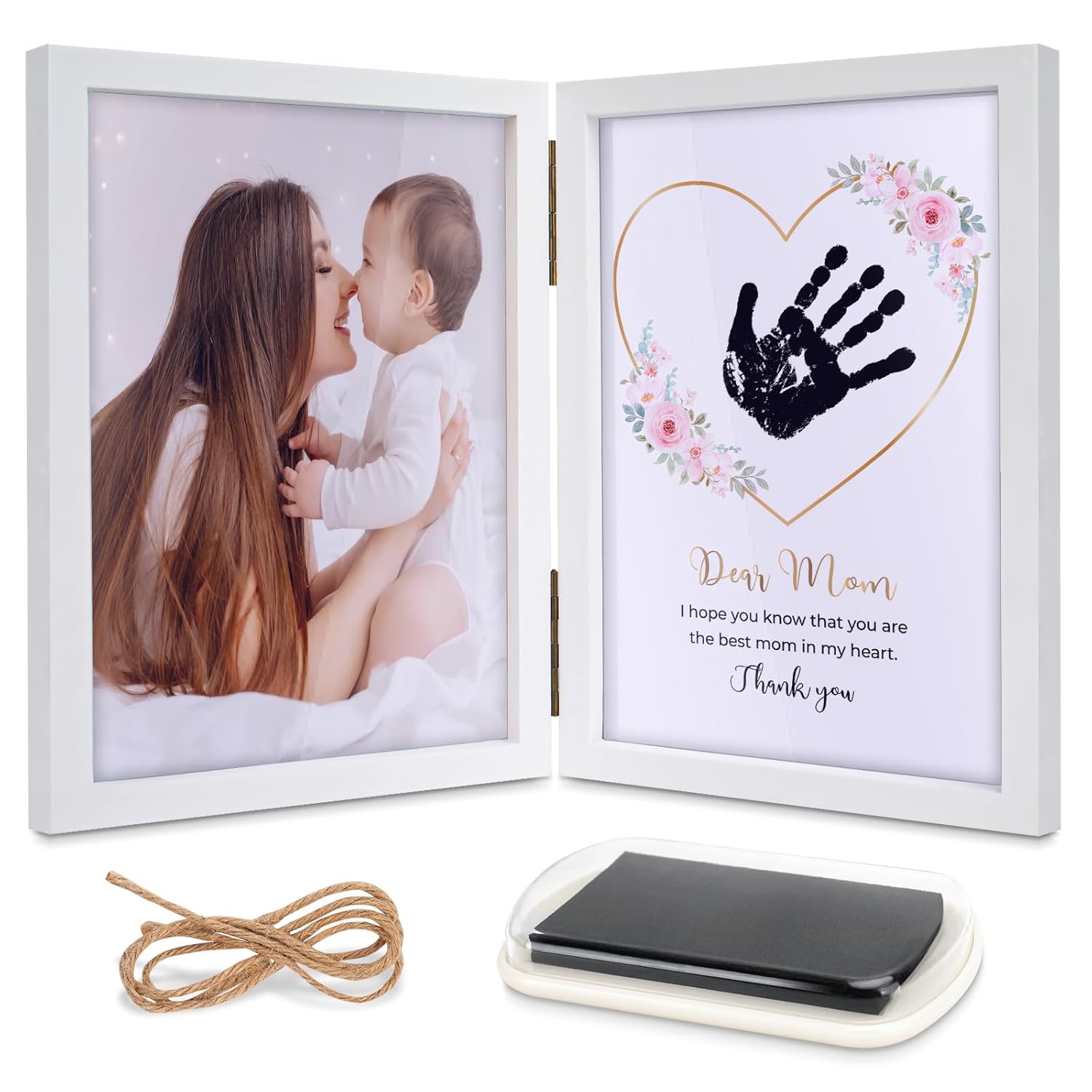 Nabance Family Handprint Kit, DIY Handmade Keepsake Wooden Frame, Mom Christmas Gifts, Baby Hand and Footprint Kit, Unique Gifts for Mom Mother's Day Birthday Christmas, Family Keepsake Frame Mom Photo Frame