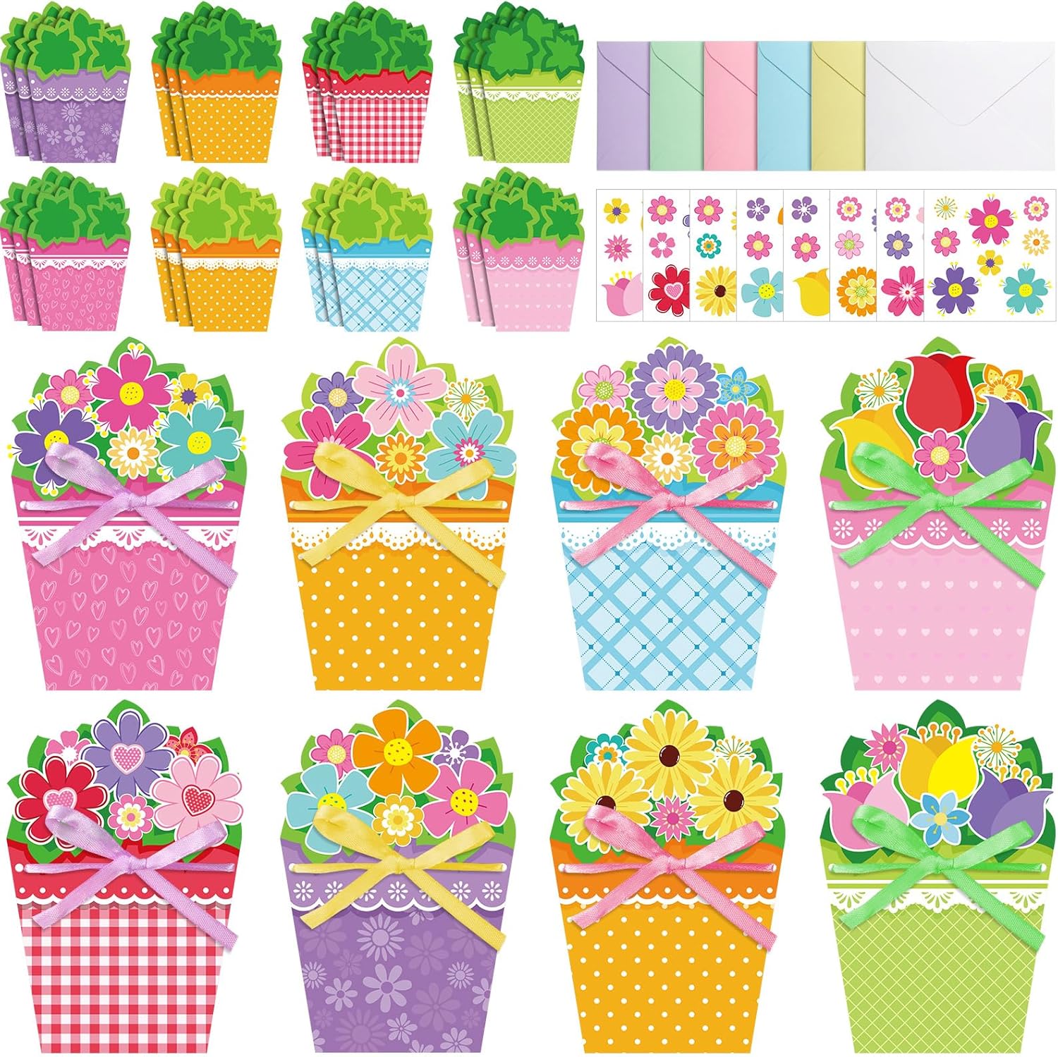 Pasimy 24 Sets Card Making Kits DIY Handmade Greeting Card Kits for Kids with Flowers Stickers Envelopes Ribbon for Preschool Primary School Kids Classroom Mother's Day Make Your Own Crafts Gifts
