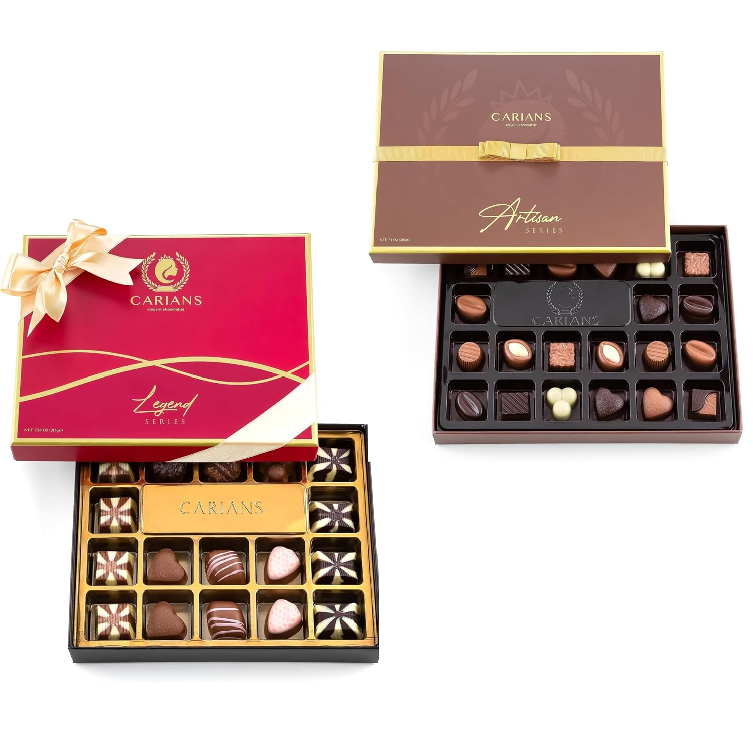 2xPack Large Size Chocolate Gift Box, Box of Candy, Assorted Luxury Premium Pralines Gourmet Chocolate Gift Basket, Red+Brown