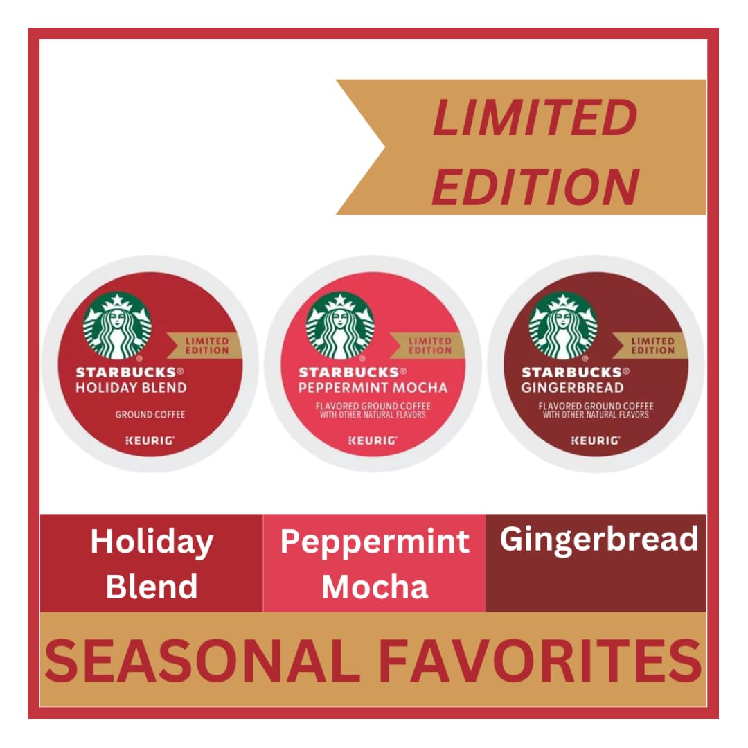 20 Count Starbucks Seasonal Bundle K-Cup Coffee Pods Variety Pack – Including Starbucks Holiday Blend, Peppermint Mocha & Gingerbread for Keurig Brewers - 1 box