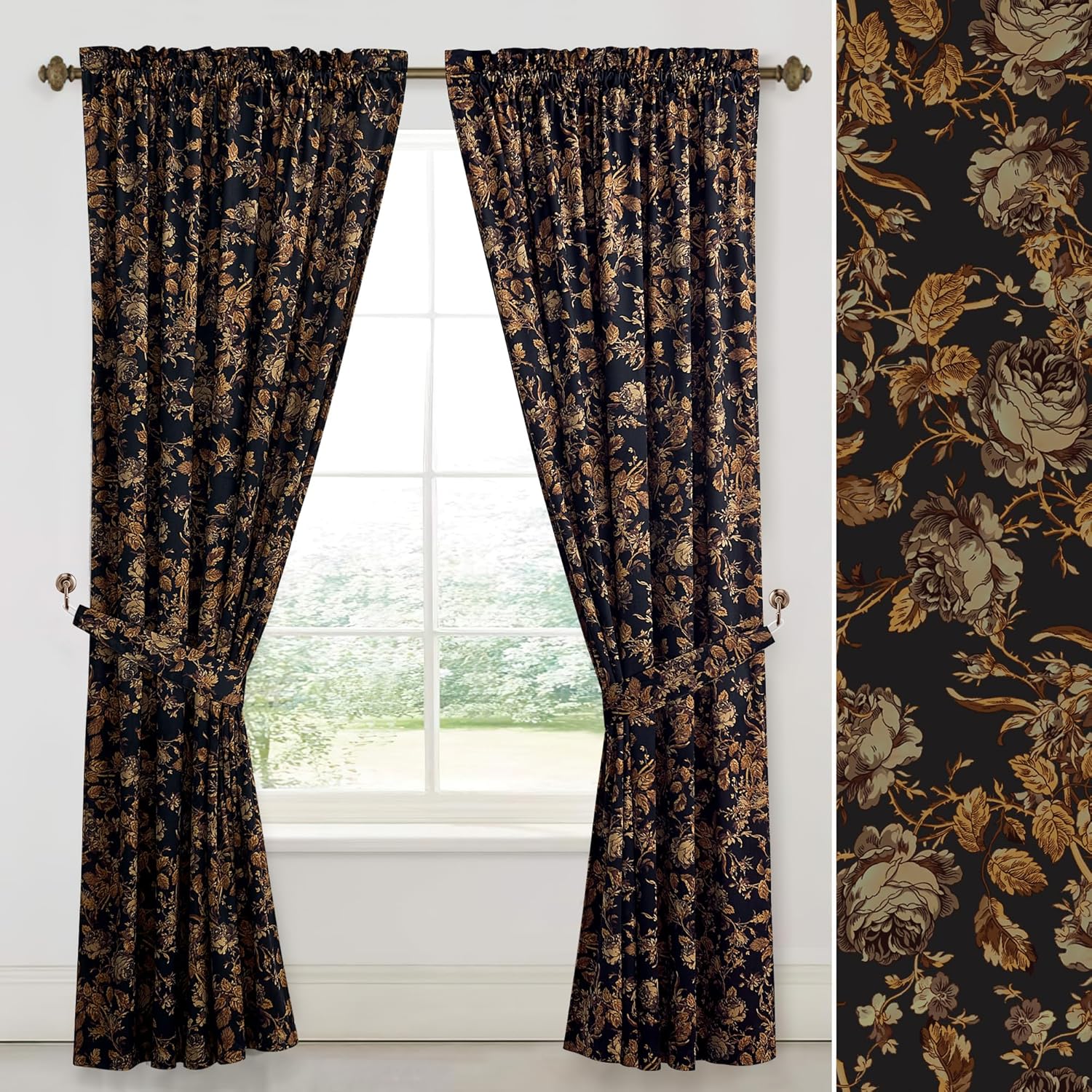 StangH Gold Velvet Curtains 96 inches Long, Print Floral Vintage Home Decoration Thermal Insulated Room Darkening Panels for Living Room Sliding Door/Backdrop, W52 x L96, 2 Panels Curtain Floral Gold 52"W x 96"L (Pack of 2)
