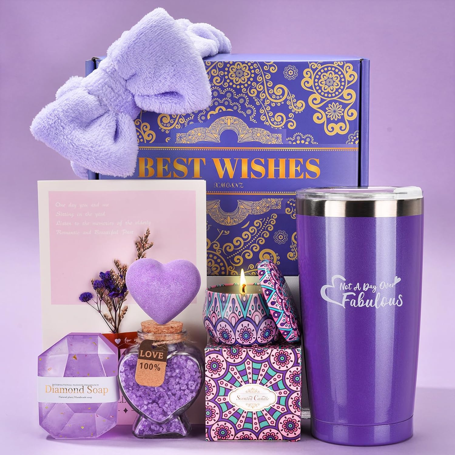 XMOSNZ Gifts for Women Unique Spa Gift Basket Set for Birthday Gifts Gifts for Mom Personalized Gifts with Gift Cards Best Friend Gifts for Women Gifts for Her Valentines Day Gifts, Normal, Purple