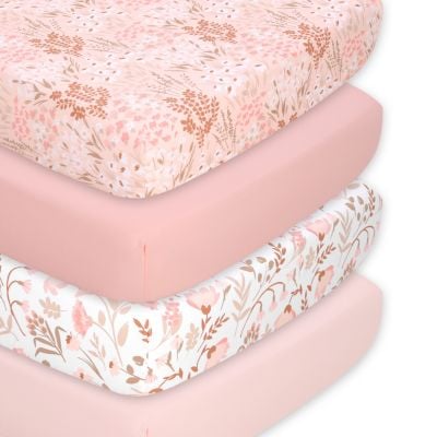 The Peanutshell Whimsical Floral Microfiber 4 Pack Crib Sheets