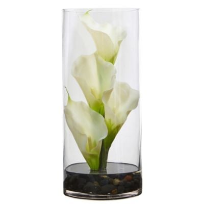 Nearly Natural 12" Calla Lily Artificial Arrangement in Cylinder Glass Vase II