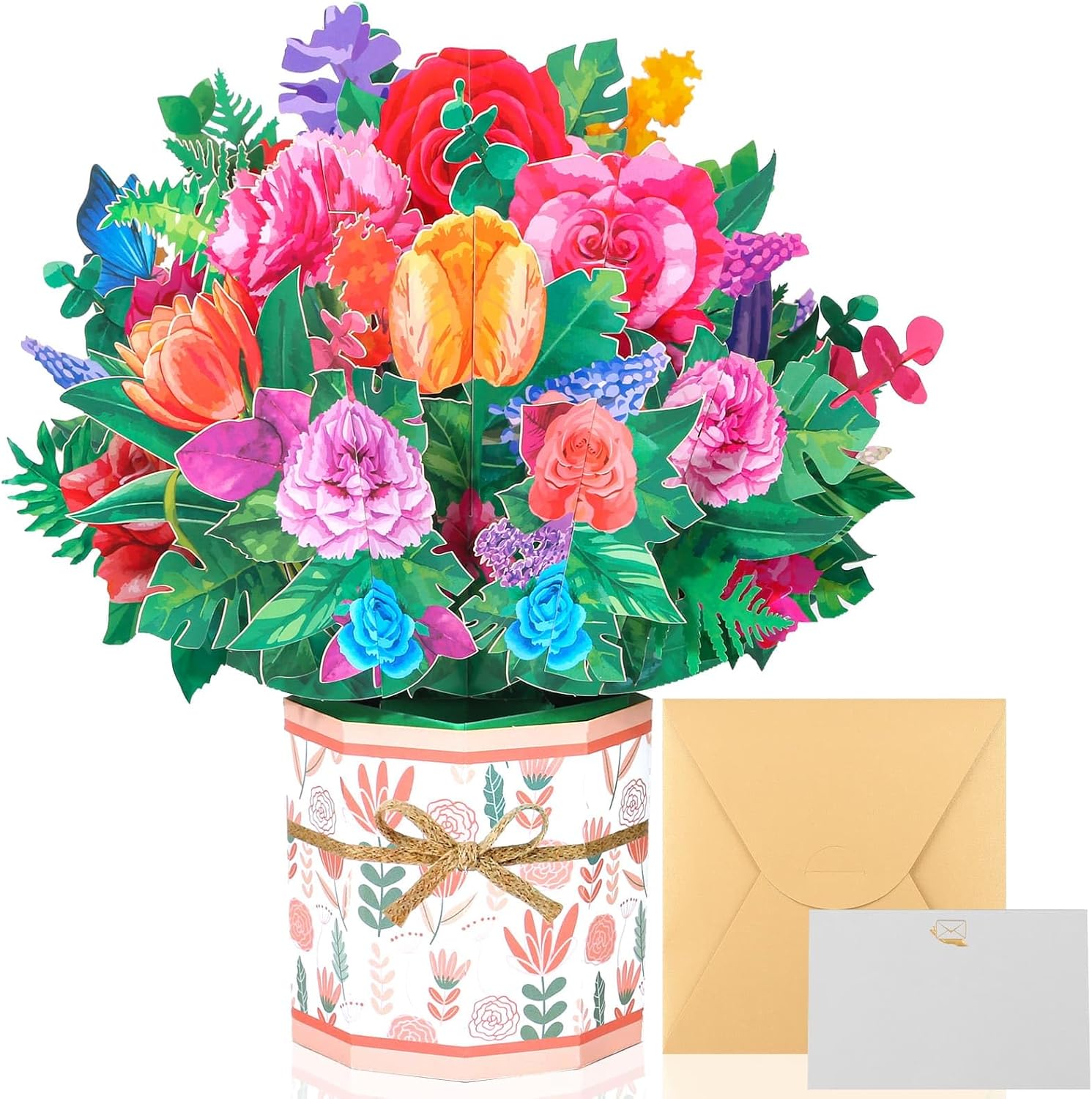Get Well Soon Card for Friends, Popup Greeting Cards Thinking of you Gift Care Gift Card for Women Thanksgiving, Thank You, Bday Gift, All Occasions Card 8.5" x 8" Carnation with Rose