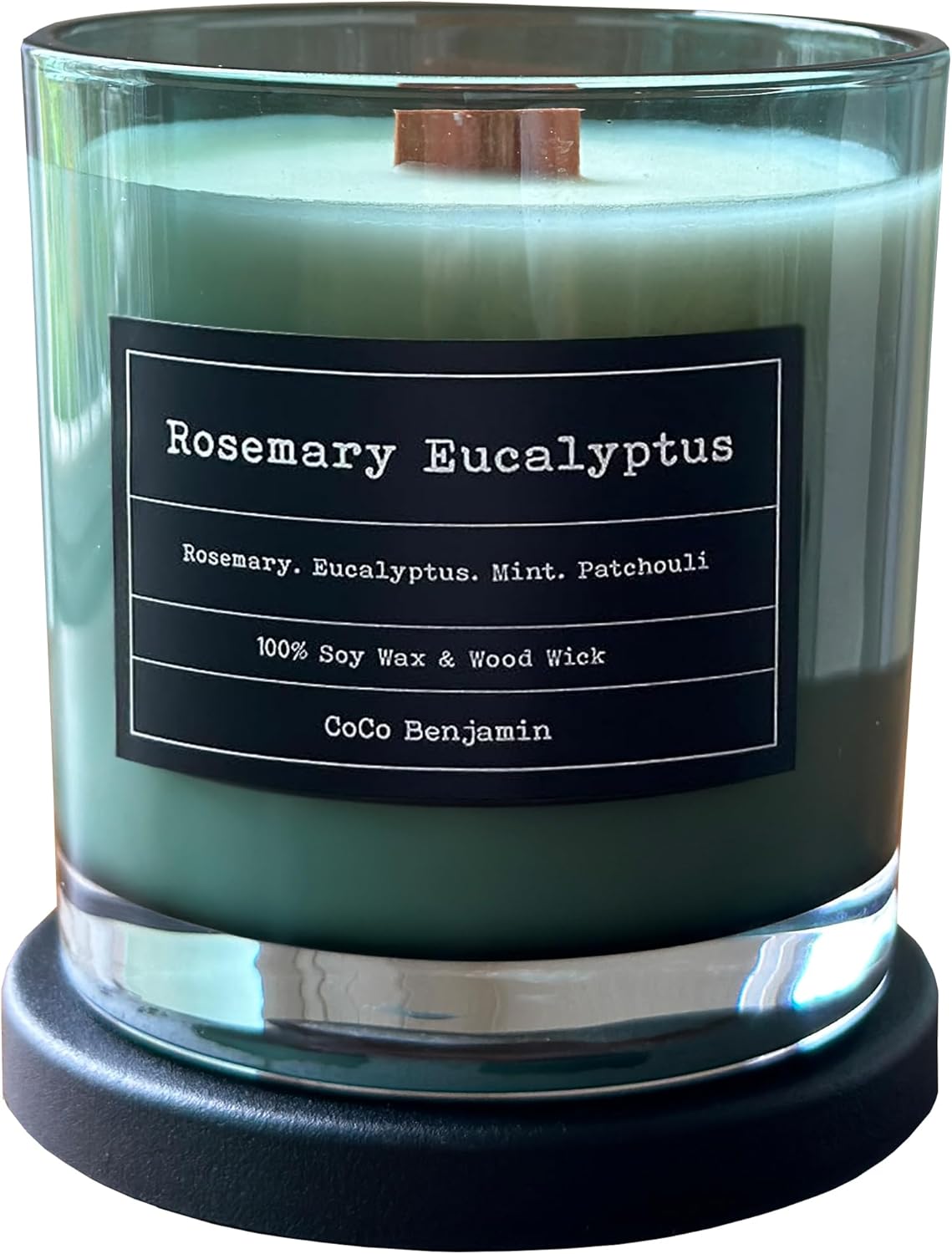 (Rosemary Eucalyptus) Wooden Wick, 100% Soy, Highly Scented, Hand Poured Soy Candle, 8 oz Rosemary Eucalyptus (Wooden Wick)
