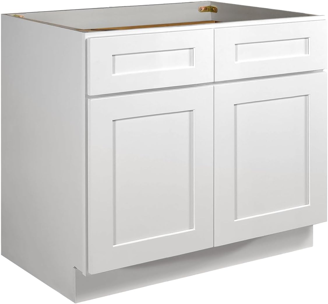 Kitchen Base Cabinet, RTA Cabinet, White Shaker Cabinet, Plywood Box, Adjustable Shelf, Storage, Painted, Soft Close, 36 Inch Wide x 34.5 Inch High x 24 Inch Deep (White, 36 Inch Width)