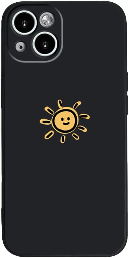 Compatible with iPhone Case,Silicone Cute Couple Matching Cartoon Sun Moon Camera Lens Protection Soft Shockproof Cover Phone Case (Blacksun,iPhone 14 Pro)
