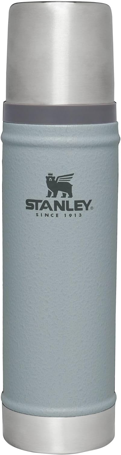 Stanley Classic Legendary Vacuum Bottle 20 oz | Wide Mouth with Leakproof Cup Lid | Keep Drinks Hot or Cold | Packable for Travel | Insulated Stainless Steel Thermos | BPA-Free | Hammertone Silver 20 Oz (New) Hammertone Silver