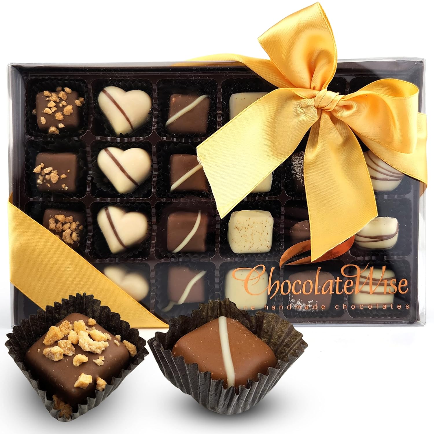 Chocolate Box Chocolate Truffles – Delicious Gourmet Chocolate Purim Candy – Kosher Chocolate Assortment with 24 Different Mouthwatering Truffles Mix – Beautifully Packed Gift Box 24 Pieces Clear Gift Box