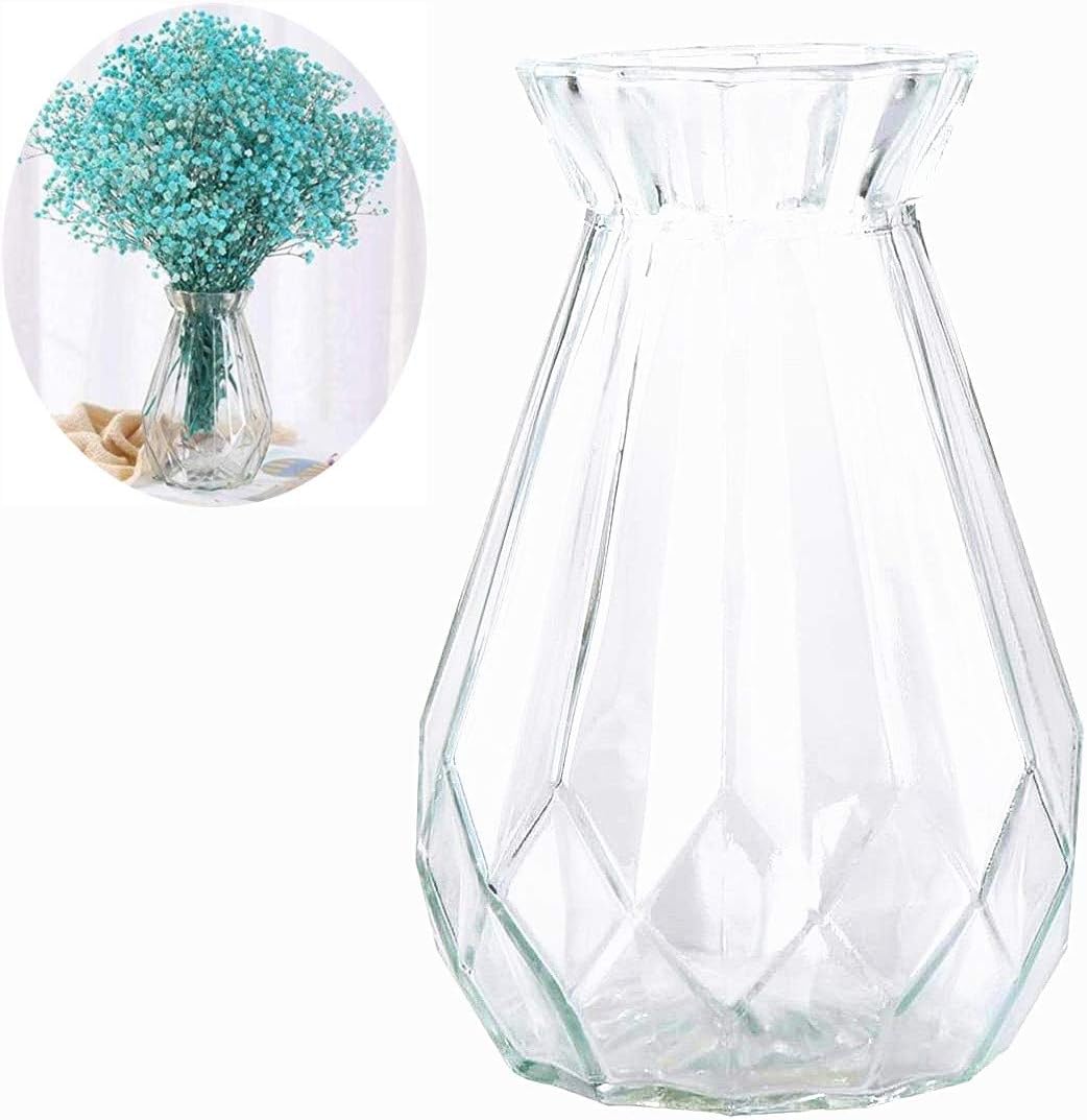 EatingBiting 5.7" Decorative Clear Glass Diamond-Faceted Flower Vases Decorate Ornaments with Criss Cross Diamond Cut Engraving - Floral Arrangements, Dining Living Room,Home Decor, Wedding Gift, Flo
