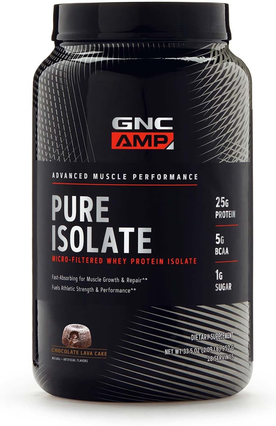 GNC AMP Pure Isolate Protein Powder | 25g Whey Protein Isolate with 5g BCAA | Fuels Athletic Strength, Performance, and Muscle Growth | Chocolate Lava Cake | 70 Servings Chocolate Lava Cake 28 servings
