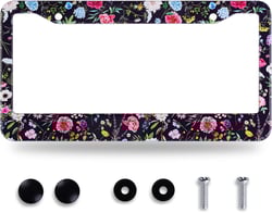 Beautiful Floral License Plate Frame Watercolor Flowers License Plate Holder Stainless Steel Auto Parts Colorful License Plate Decoration with Screws Size 12.3" x 6.3" for Women Beautiful Floral Watercolor Hand Drawn Flowers