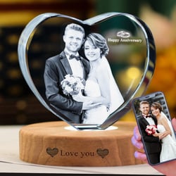 3D Crystal Photo, Personalized Customized Gifts for Mom,Women,Wife,Men,Couple With Your Own Photo, Custom Anniversary,Birthday,Mother's Day Gift, Personalized Photo Frame Heart Small