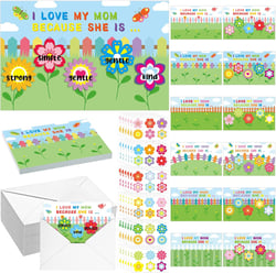 Weekgrat 36 Set Mother's Day Crafts for Kids Mother's Day Card Making Kits DIY Handmade Greeting Card with Flowers Stickers Envelope I Love My Mom Because Greeting Cards for Preschool Primary School
