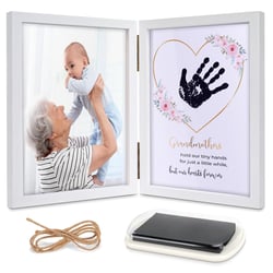 Family Handprint Kit, DIY Craft Keepsake Wooden Frame, Grandma Christmas Gifts, Baby Hand and Footprint Kit, Unique Gifts for Grandmother Mother's Day Birthday Christmas, Family Keepsake Frame Grandma Photo Frame