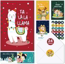 Christmas Cards Set of 24 with Funny Animal Designs, Christmas Cards with Envelopes, Stickers & Storage Box, Assorted Christmas Cards Bulk, Perfect to Send Warm Holiday Wishes to Friends and Family