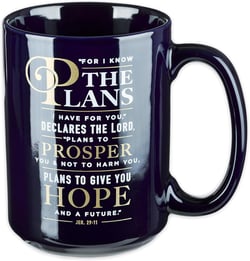 Christian Art Gifts Navy Blue Ceramic Coffee Mug – 14 oz. Microwave and Dishwasher-safe Inspirational Scripture Coffee and Tea Mug for Men & Women with Bible Verse: I Know the Plans – Jeremiah 29:11 The Plans