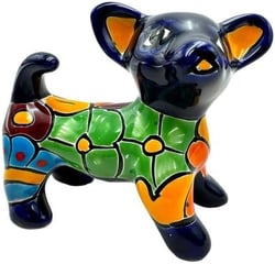 Talavera Pottery Chihuahua Cute Dog Sculpture Folk Art Mexican Pottery Indoor Outdoor Multicolor Home Decor 5.5" (Cobalt Multicolor)