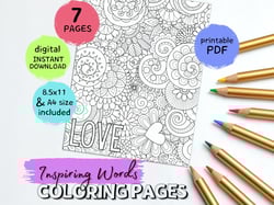 adult coloring pages mandala zentangle, positive quotes live laugh love, abstract coloring book pages, digital download printable PDF