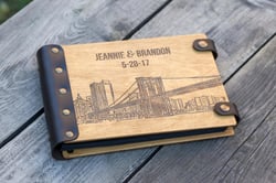 Wooden Photo Album Brooklyn Bridge, Family Keepsake Personalized Photo Album, Scrapbook Album Custom Anniversary Gift, Wedding Photo Album