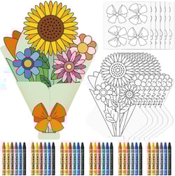 Capoda 36 Set Spring Flower Bouquet Craft Kit with 216 Pcs Crayon DIY Flower Paper Crafts Colorful Make Your Own Valentines Day Exchange Gift for Classroom Spring Holiday Home Activities