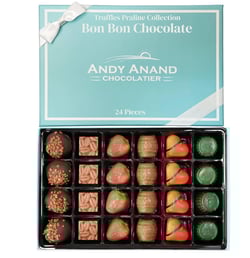 Andy Anand Chocolates 24 Piece Premium Bon Bon Chocolate Collection Assortment, Truffles Gift Box – Exotic flavors, Pistachio Cream, Mint, Tiramisu and More