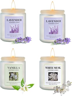 Aromatherapy Candles for Bedrooms Yoga Rooms Lounges Gardens Birthday Valentine and Anniversary, 30 oz 200 Hour Home Candle Set, Lavender Vanilla White Musk Scented Candle Set, Pack of 4
