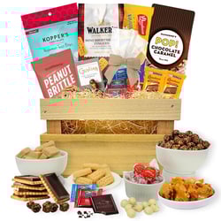 Gourmet Gift Basket In Handcrafted Rustic Crate, Artisan Chocolates Snack Candy Food Gifts Arrangement, Gourmet Snack Box, Corporate Him & Her, Men Women Sympathy Family Parties & Get Well Gift