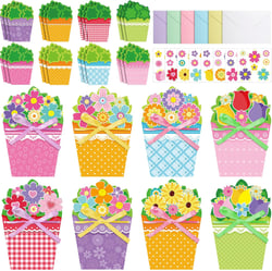 Pasimy 24 Sets Card Making Kits DIY Handmade Greeting Card Kits for Kids with Flowers Stickers Envelopes Ribbon for Preschool Primary School Kids Classroom Mother's Day Make Your Own Crafts Gifts