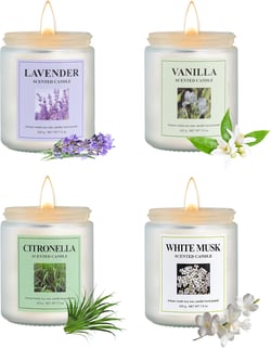 Aromatherapy Candles for Bedrooms Yoga Rooms Lounges Birthday Valentine and Anniversary, 30 oz 200 Hour Home Candle Set, Lavender Vanilla Citronella White Musk Scented Candle Set, Pack of 4