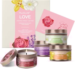Scented Candle Set, 4 Pack/ 3.17 Oz - Jasmine, Rose, Vanilla, Lavender Natural Soy Wax Candles Set, Scented Candles Gifts Set for Women, Birthday, Mother's Day, Valentine, Anniversary Present Rose Gold