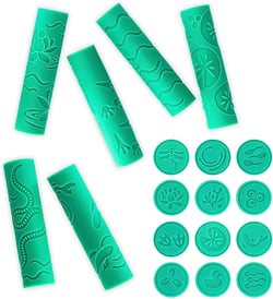 Textured Play Dough Roller Stamps for Modeling Dough and Clay, Pond Art Preschool Toy, Easy Clean Silicone Hand Grip for Kids, Playdough Tools Set Ages 3+, Safe for Baking and Crafts
