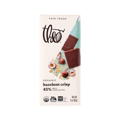 Theo Hazelnut Crisp Organic Milk Chocolate Bar, 45% Cacao, 1 Bar | Fair Trade