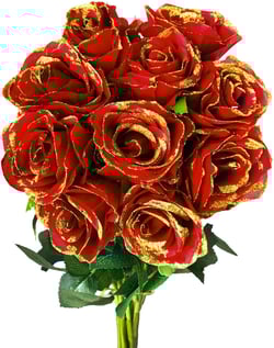 10 PCS Rose Artificial Silk Flowers, Glitter Fake Roses with Long Stems Realistic Faux Red Rose Bouquets for Valentine's Day Gifts, Mothers Day Flowers Decoration for Home Wedding Party