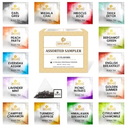 BREWIX Premium Assorted Tea Sampler Gift Box (15 Pyramid Individually Wrapped Tea Bags) | Herbal Tea, Black Tea, Green Tea | Tea Gift Set & Variety Pack | Gifts for Women & Men, Tea Set Assorted Tea Sample 15 Count (Pack of 1)
