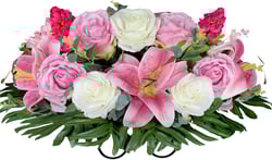 Headstone Saddles for Graves,Cemetery Flower- Pink Lily and White Rose Mix Arrangement,Outdoor Tombstone Memorial Decorations, Easy Fit