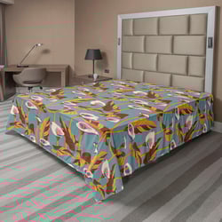 Ambesonne Flowers Boho Flat Sheet, Abstract Colors of Calla Lily Flowers Pattern with Leaves Print, Soft Comfortable Top Sheet Decorative Bedding 1 Piece, Full Size, Cadet Blue Fuchsia Orange