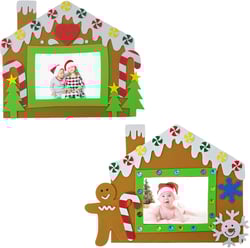 4E's Novelty Foam Gingerbread House Picture Frame Craft (12 Pack) Bulk Christmas Photo Frame Magnet Craft Kit, DIY Classroom Christmas Crafts for Kids & Toddlers Ages 4-8, 3-12, Individually Wrapped